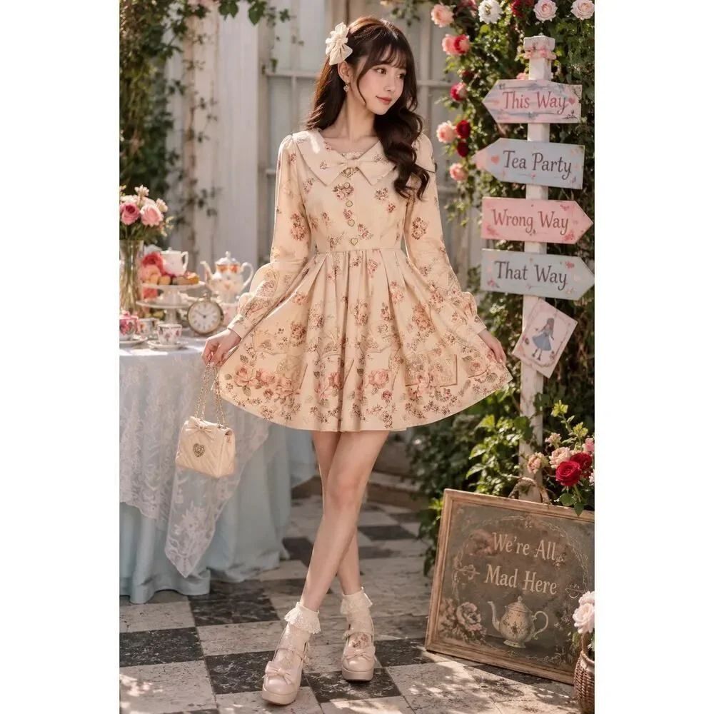 Liz Lisa Alice in Wonderland Floral Coquette Dress Peter Pan Collar Japanese